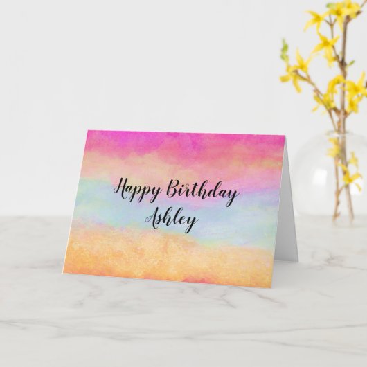 Rosa Gelbe Regenbogen Abstrakte Streifen Geburtsta Karte (Gelbe Blume)