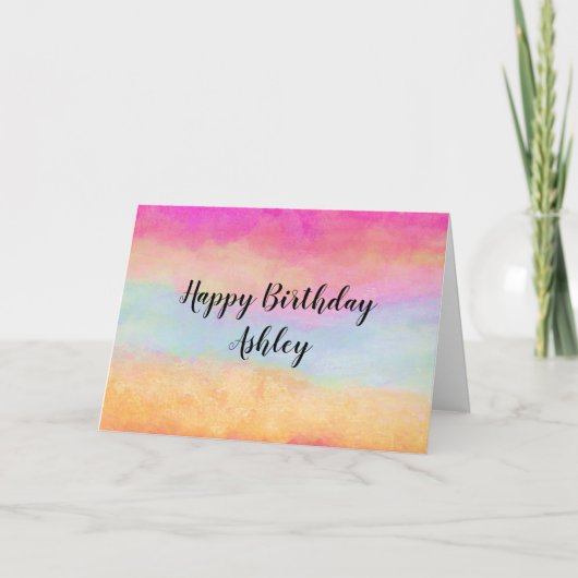 Rosa Gelbe Regenbogen Abstrakte Streifen Geburtsta Karte (Vorderseite)