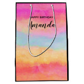 Rosa Gelbe Regenbogen Abstrakte Streifen Geburtsta Mittlere Geschenktüte (Vorderseite)