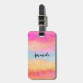 Rosa Gelbe Regenbogen Abstrakte Streifen Gepäckanhänger (Vorderseite vertikal)