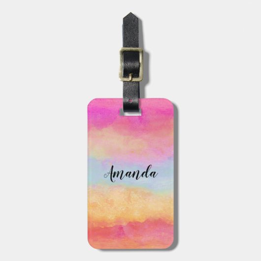 Rosa Gelbe Regenbogen Abstrakte Streifen Gepäckanhänger (Vorderseite vertikal)
