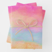 Rosa Gelbe Regenbogen Abstrakte Streifen Geschenkpapier Set (Beispiel)