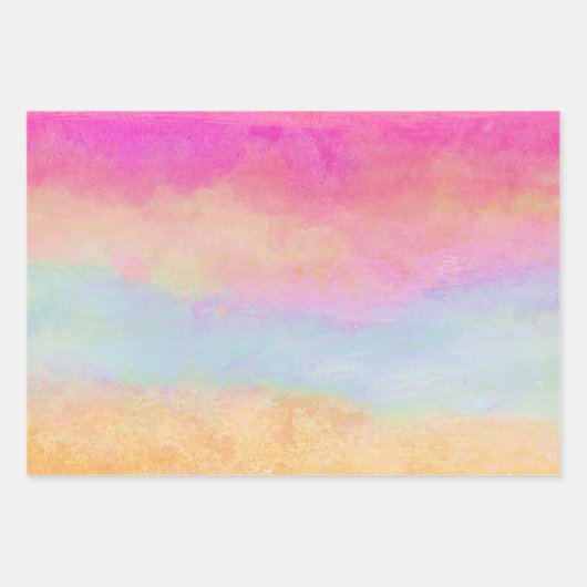 Rosa Gelbe Regenbogen Abstrakte Streifen Geschenkpapier Set (Vorderseite)