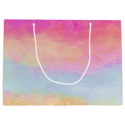 Rosa Gelbe Regenbogen Abstrakte Streifen Große Geschenktüte (Rückseite)