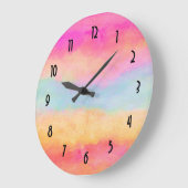Rosa Gelbe Regenbogen Abstrakte Streifen Große Wanduhr (Winkel)
