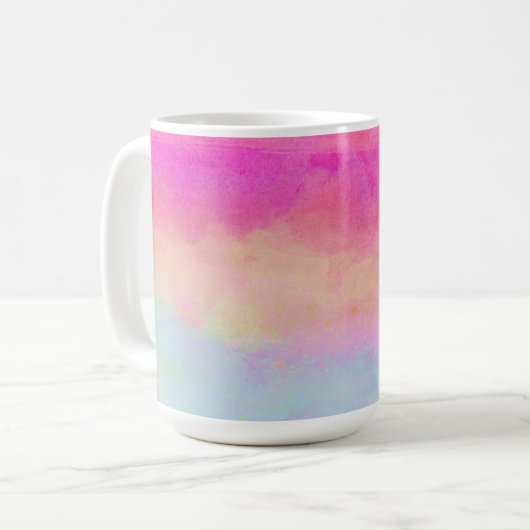 Rosa Gelbe Regenbogen Abstrakte Streifen Kaffeetasse (Vorderseite Links)