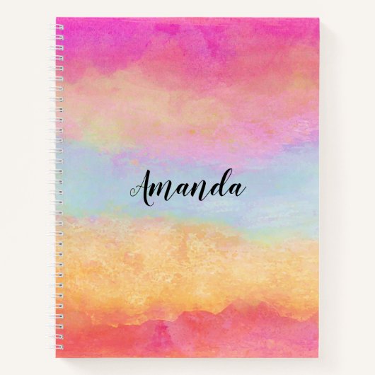 Rosa Gelbe Regenbogen Abstrakte Streifen Notizblock (Vorderseite)