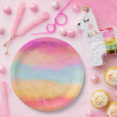 Rosa Gelbe Regenbogen Abstrakte Streifen Pappteller (Party)