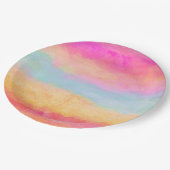 Rosa Gelbe Regenbogen Abstrakte Streifen Pappteller (Schrägansicht)