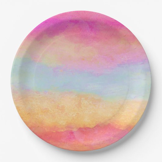 Rosa Gelbe Regenbogen Abstrakte Streifen Pappteller (Vorderseite)