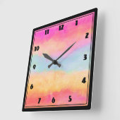 Rosa Gelbe Regenbogen Abstrakte Streifen Quadratische Wanduhr (Winkel)