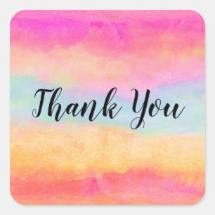 Rosa Gelbe Regenbogen Abstrakte Streifen Quadratischer Aufkleber