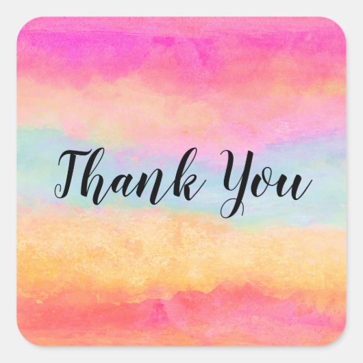 Rosa Gelbe Regenbogen Abstrakte Streifen Quadratischer Aufkleber (Vorderseite)