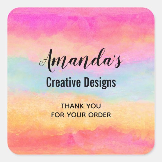 Rosa Gelbe Regenbogenstreifen - Geschäft Quadratischer Aufkleber (Vorderseite)