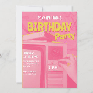 Rosa gelbe Retro-Geburtstag Einladung