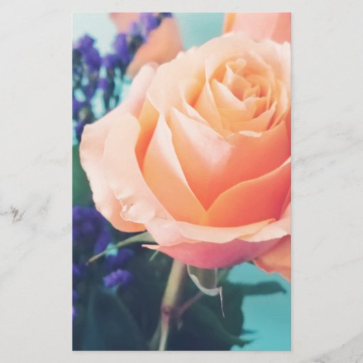 Rosa gelbe Rose mit Minzhintergrund Briefpapier (Vorderseite)