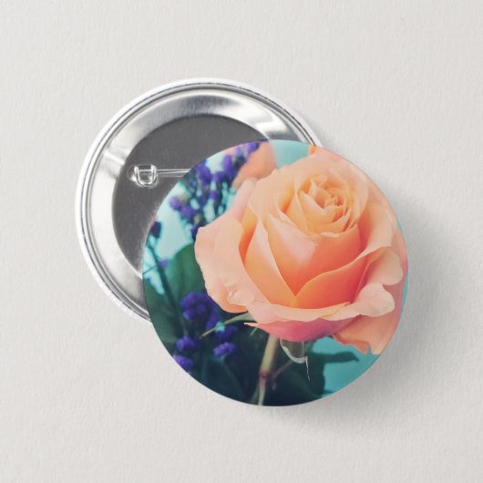 Rosa gelbe Rose mit Minzhintergrund Button (Vorne & Hinten)