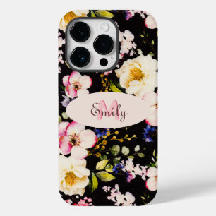 Rosa-gelbe Rosen in Aquarellfarbe auf schwarz, Mon Case-Mate iPhone 14 Pro Hülle