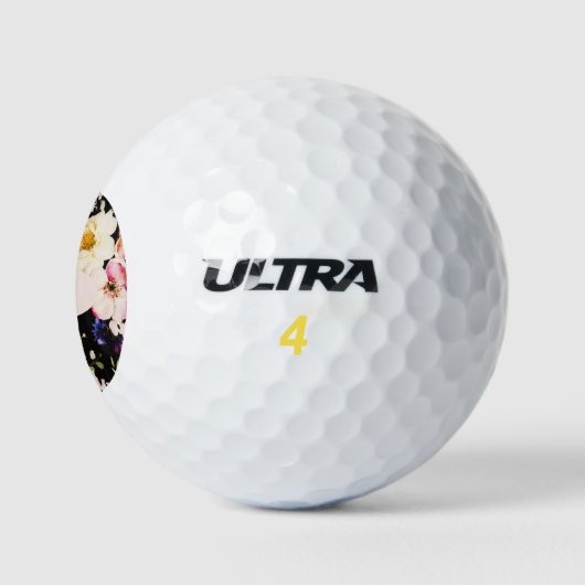 Rosa-gelbe Rosen in Aquarellfarbe auf schwarz, Mon Golfball (Logo)