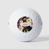 Rosa-gelbe Rosen in Aquarellfarbe auf schwarz, Mon Golfball (Vorderseite)
