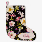 Rosa-gelbe Rosen in Aquarellfarbe auf schwarz, Mon Kleiner Weihnachtsstrumpf (Vorderseite)