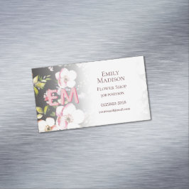 Rosa-gelbe Rosen in Aquarellfarbe auf schwarz, Mon Magnetische Visitenkarte