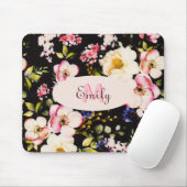 Rosa-gelbe Rosen in Aquarellfarbe auf schwarz, Mon Mousepad (Mit Mouse)