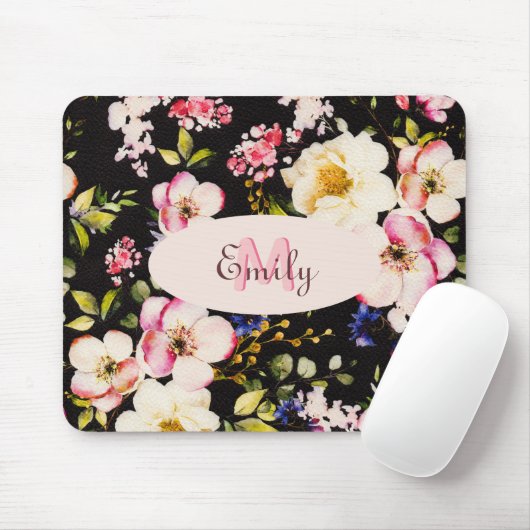 Rosa-gelbe Rosen in Aquarellfarbe auf schwarz, Mon Mousepad (Mit Mouse)