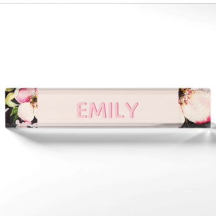 Rosa-gelbe Rosen in Aquarellfarbe auf schwarz, Mon Namensplakette