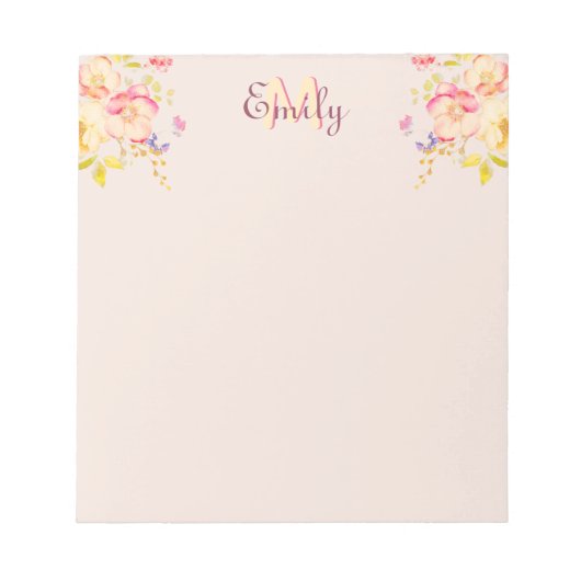 Rosa-gelbe Rosen in Aquarellfarbe auf schwarz, Mon Notizblock (Vorderseite)