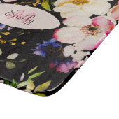 Rosa-gelbe Rosen in Aquarellfarbe auf schwarz, Mon Schneidebrett (Ecke)