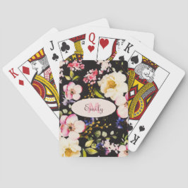 Rosa-gelbe Rosen in Aquarellfarbe auf schwarz, Mon Spielkarten