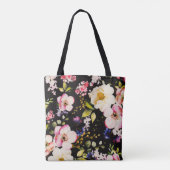 Rosa-gelbe Rosen in Aquarellfarbe auf schwarz, Mon Tasche (Rückseite)
