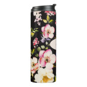 Rosa-gelbe Rosen in Aquarellfarbe auf schwarz, Mon Thermosbecher (Nach links gedreht)