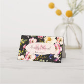 Rosa-gelbe Rosen in Aquarellfarbe auf schwarz, Mon Treuekarte (Vorderseite)