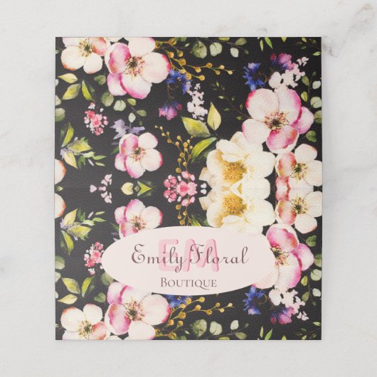 Rosa-gelbe Rosen in Aquarellfarbe auf schwarz, Mon Treuekarte (Außenseite Aufgefaltet)