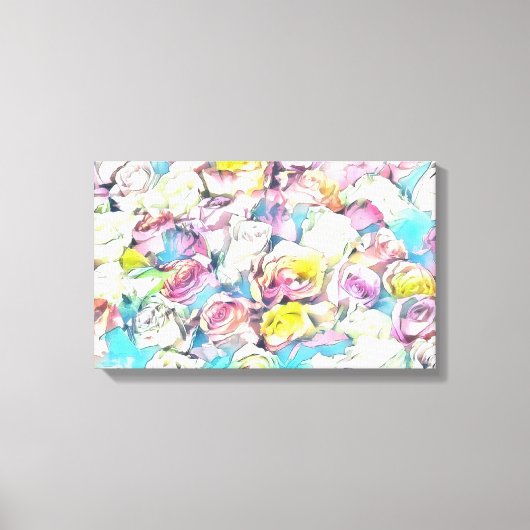 Rosa gelbe Rosen Malerei Stretched Canvas Print Leinwanddruck (Vorderseite)