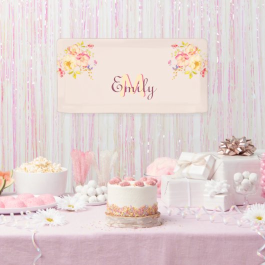 Rosa Gelbe Rosen, Monogramm Banner (Party)