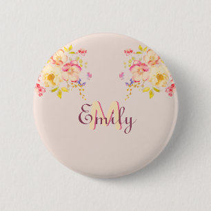 Rosa Gelbe Rosen, Monogramm Button