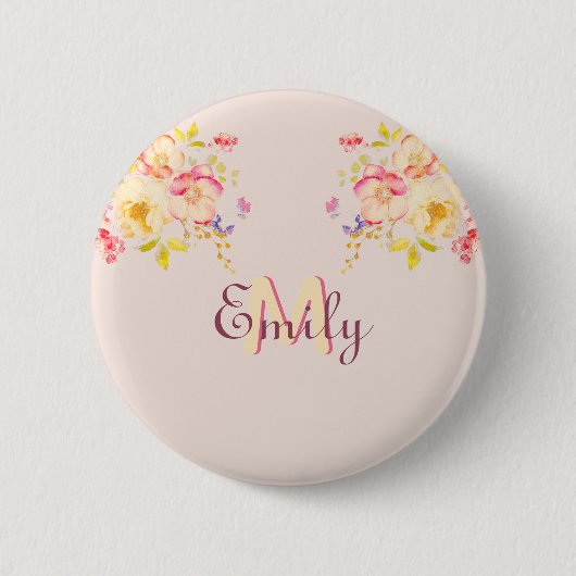 Rosa Gelbe Rosen, Monogramm Button (Vorderseite)