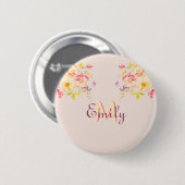 Rosa Gelbe Rosen, Monogramm Button (Vorne & Hinten)
