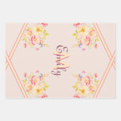 Rosa Gelbe Rosen, Monogramm Geschenkpapier Set (Vorderseite 3)
