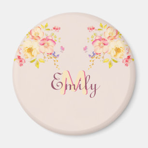 Rosa Gelbe Rosen, Monogramm Magnet