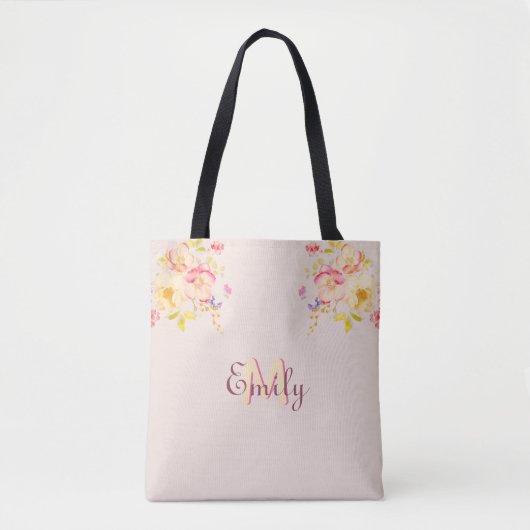 Rosa Gelbe Rosen, Monogramm Tasche (Vorderseite)