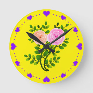 Rosa gelbe Rosen Runde Wanduhr