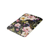 Rosa gelbe Rosen, schwarzer Hintergrund Badematte (Schrägansicht)