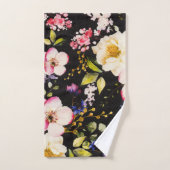 Rosa gelbe Rosen, schwarzer Hintergrund Badhandtuch Set (Handtuch)