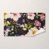Rosa gelbe Rosen, schwarzer Hintergrund Badhandtuch Set (Handtuch)