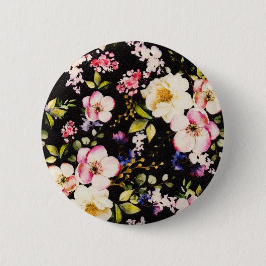 Rosa gelbe Rosen, schwarzer Hintergrund Button (Vorderseite)