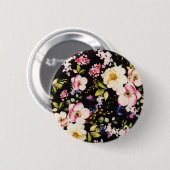 Rosa gelbe Rosen, schwarzer Hintergrund Button (Vorne & Hinten)